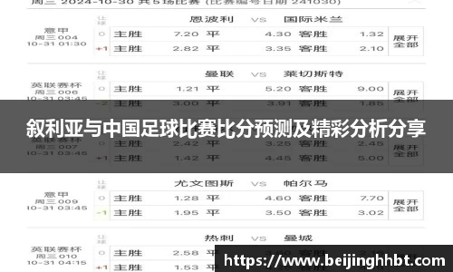 叙利亚与中国足球比赛比分预测及精彩分析分享